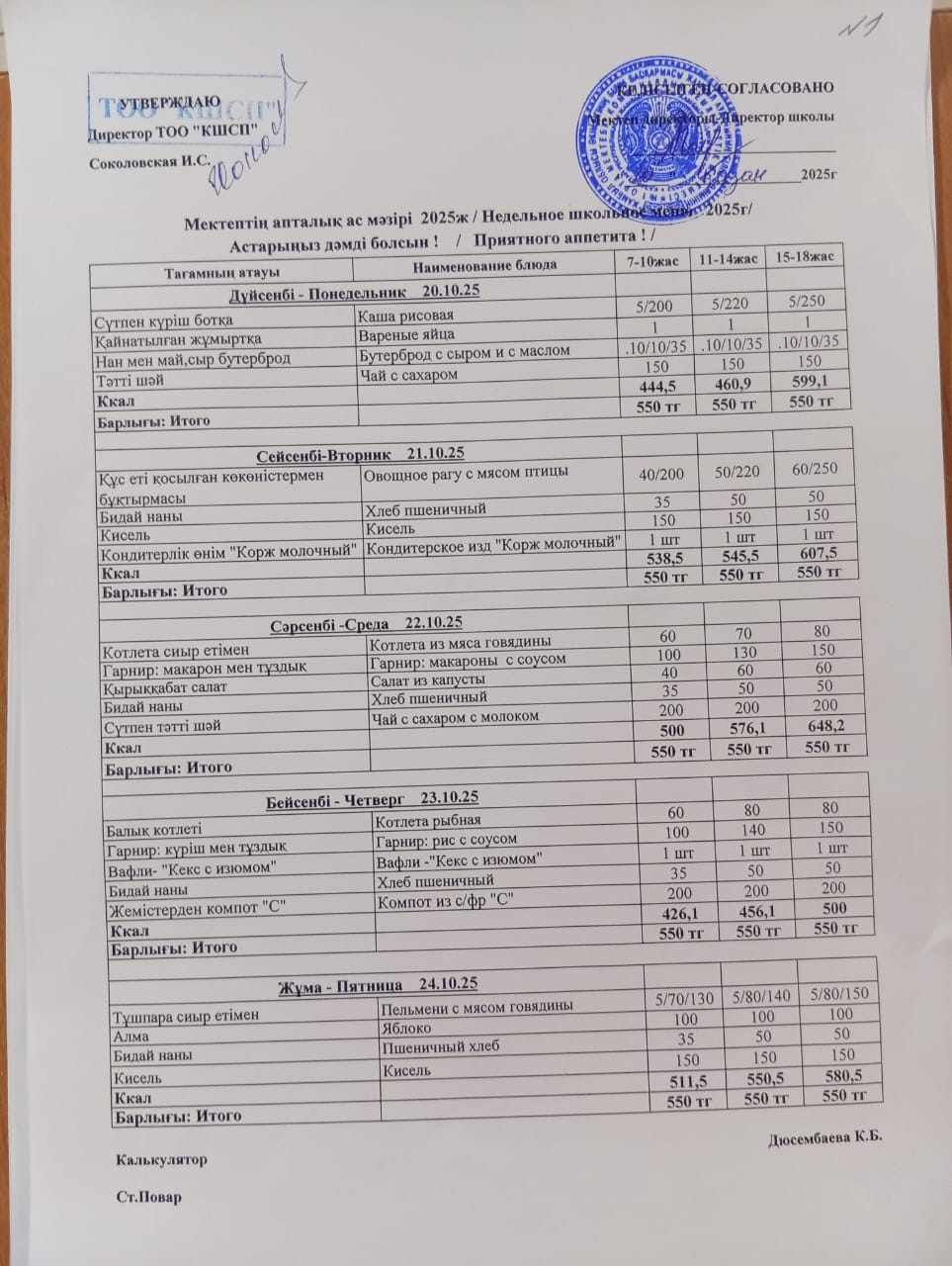 Ыстық тамақ мәзірі