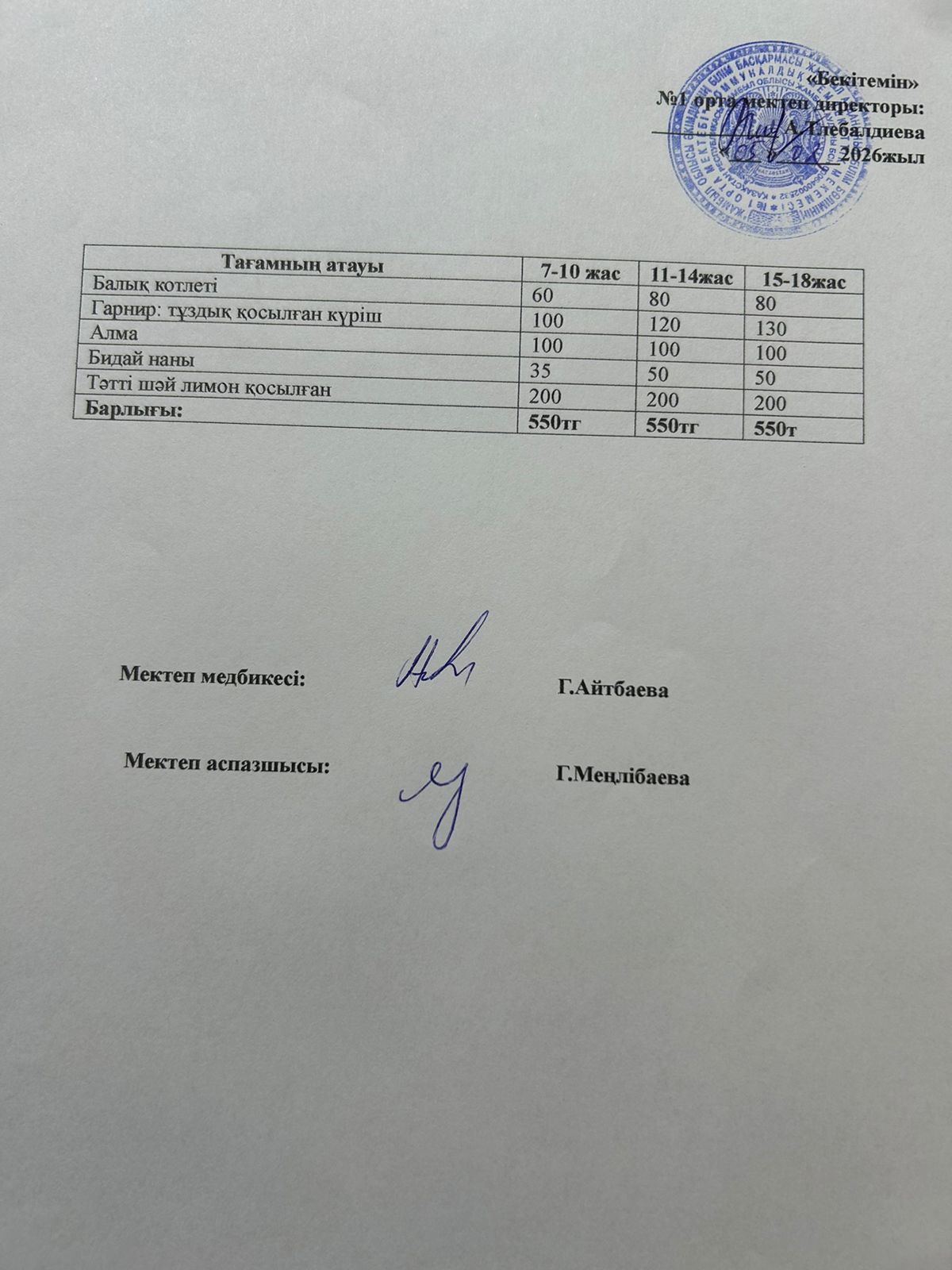 Ыстық тамақ мәзірі