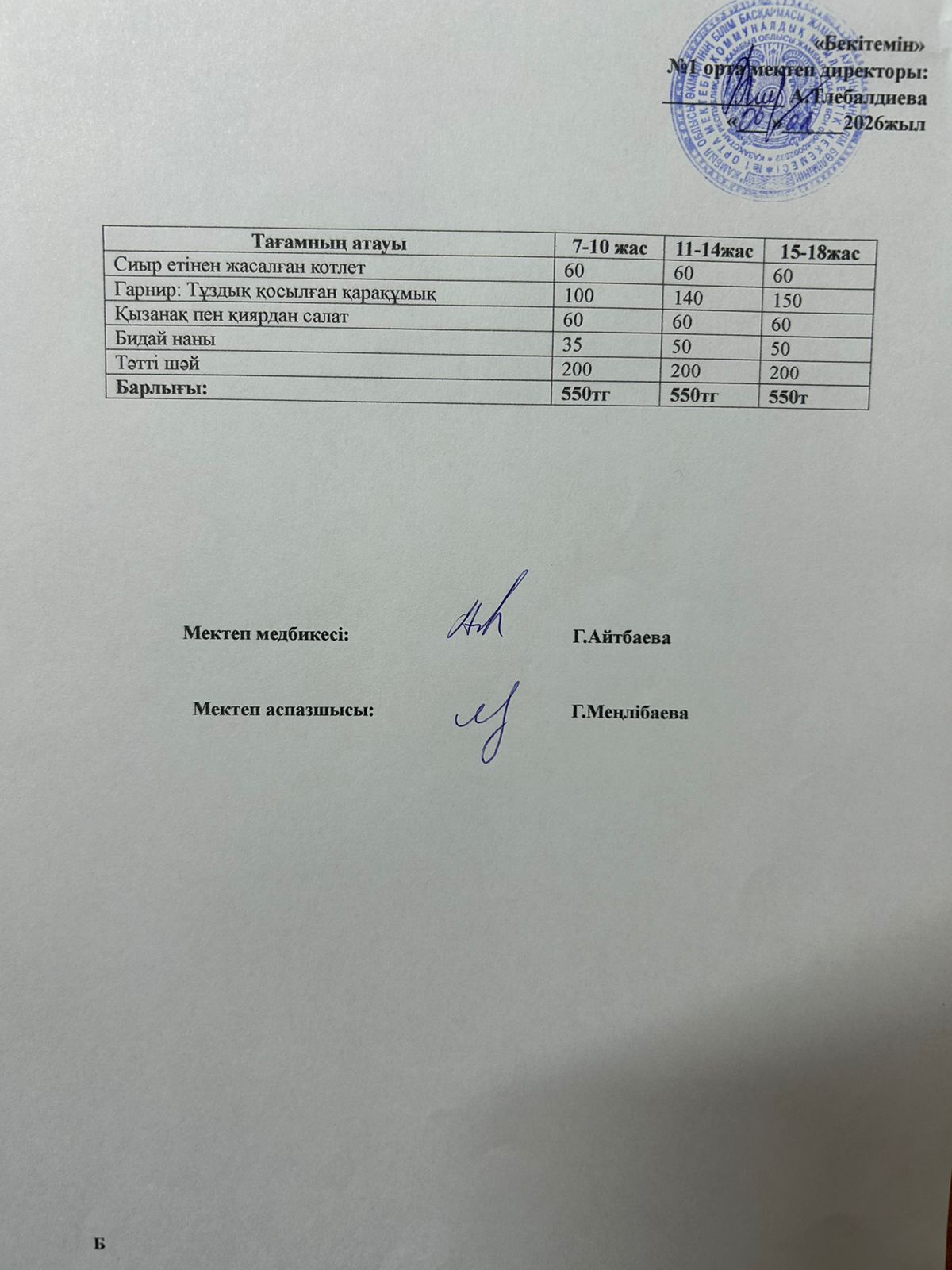Ыстық тамақ мәзірі