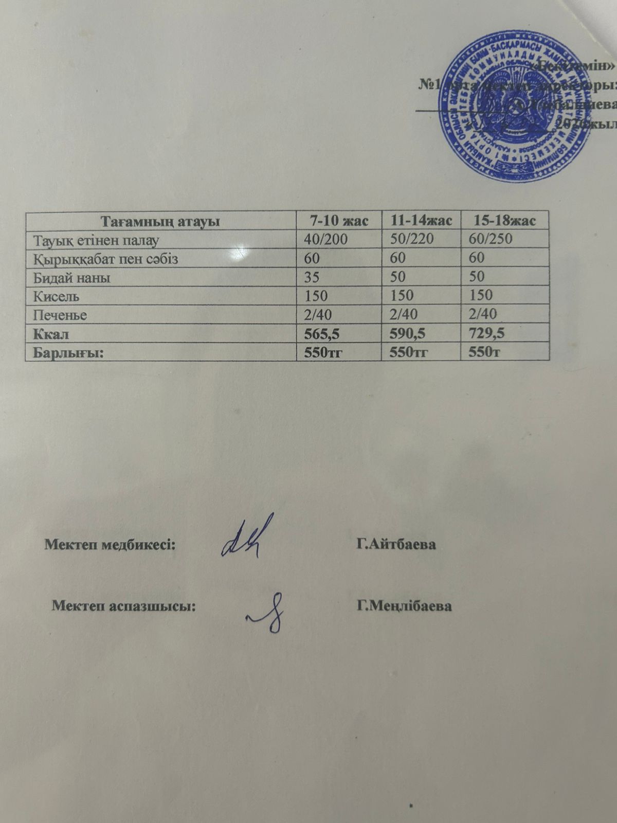 Ыстық тамақ мәзірі